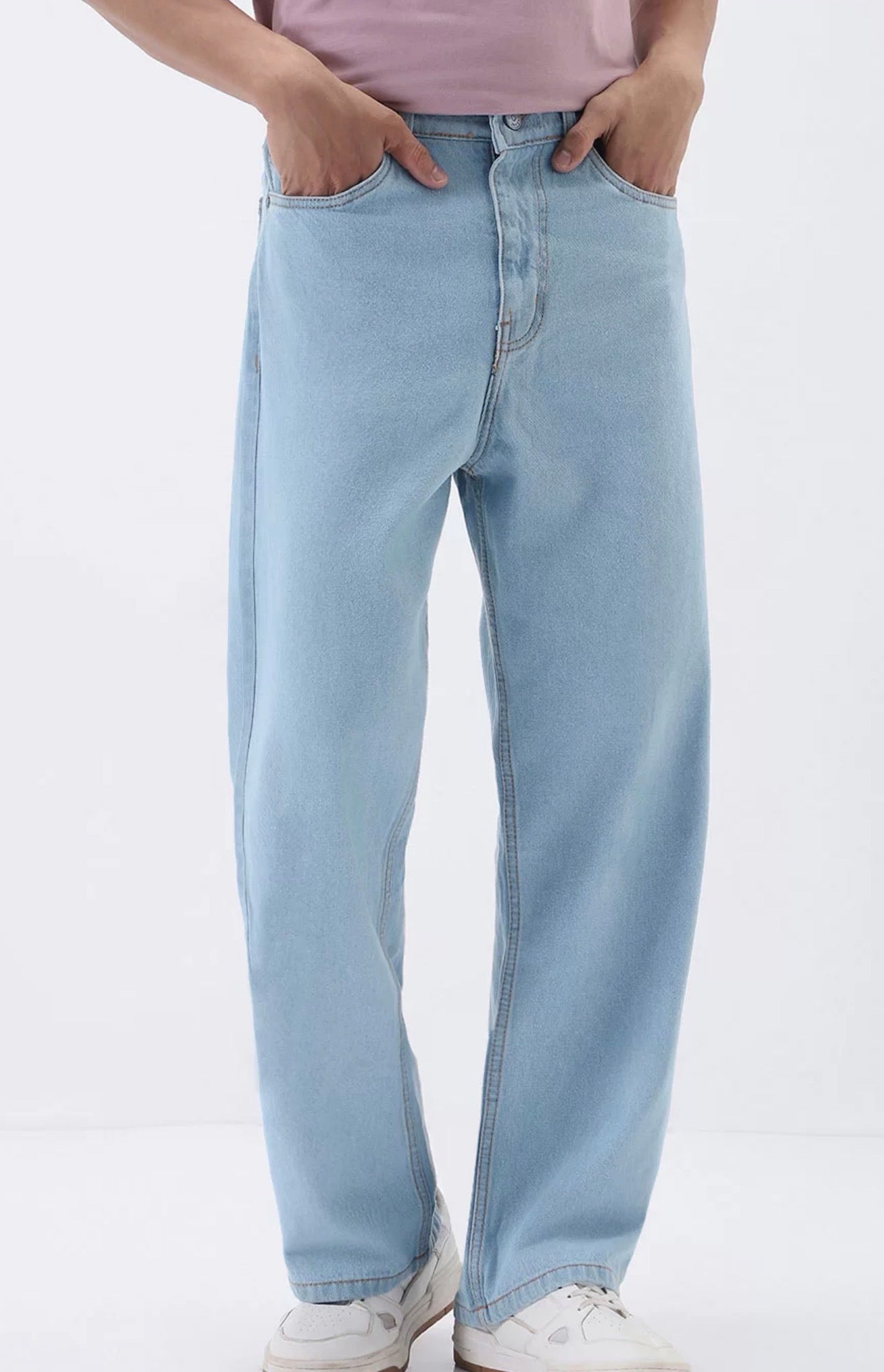 Men Loose Fit Washed Non-Stretchable Jeans